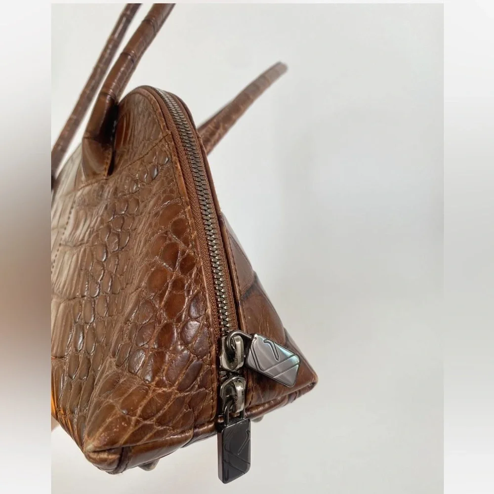 Furla Designer Brown Crocodile-Embossed Handbag Vintage - Picture 3 of 8